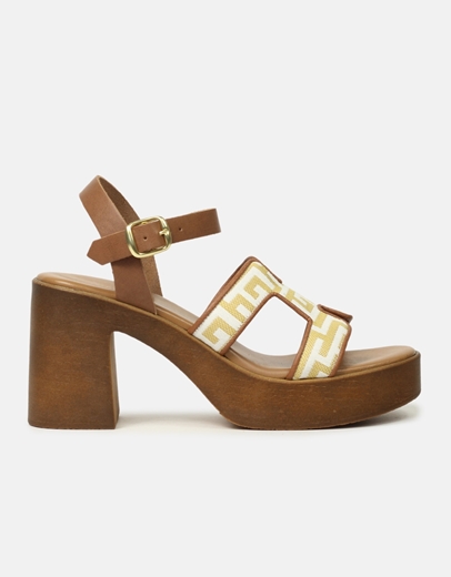 Εικόνα της Δερμάτινα πέδιλα Ελληνικής κατασκευής με μαίανδρο Χρυσό