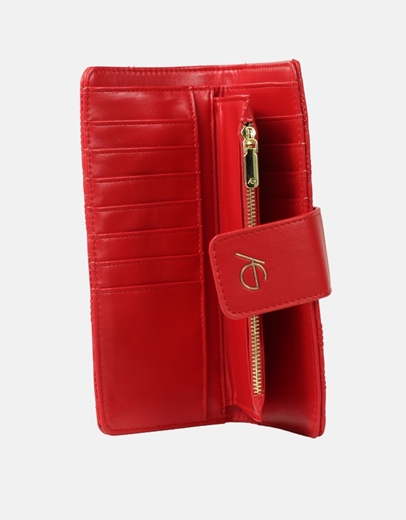 Εικόνα της Γυναικείο μονόχρωμο πορτοφόλι με μοτίβο μαιάνδρου Κόκκινο