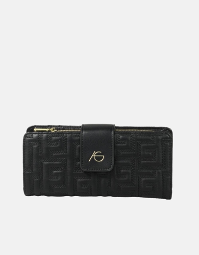 Εικόνα της Γυναικείο μονόχρωμο πορτοφόλι με μοτίβο μαιάνδρου Μαύρο