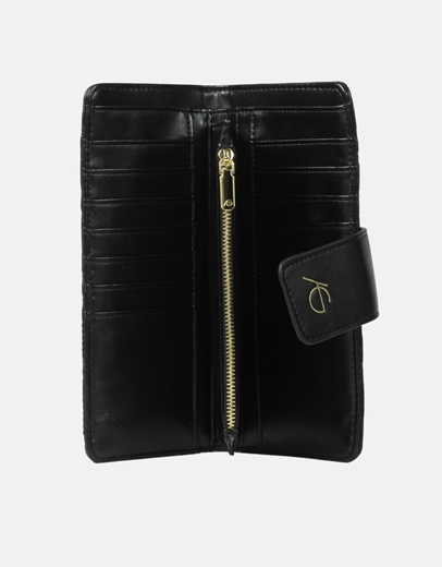 Εικόνα της Γυναικείο μονόχρωμο πορτοφόλι με μοτίβο μαιάνδρου Μαύρο