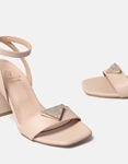 Εικόνα από Δερμάτινα open heel πέδιλα με μπαρέτα Nude