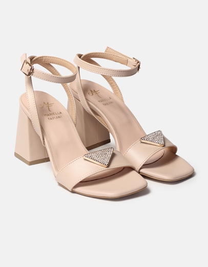 Εικόνα της Δερμάτινα open heel πέδιλα Ελληνικής κατασκευής με μπαρέτα Nude