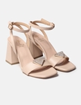 Εικόνα από Δερμάτινα open heel πέδιλα με μπαρέτα Nude