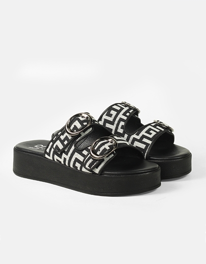 Εικόνα της Flatforms Ελληνικής κατασκευής με μοτίβο μαιάνδρου και τοκά Μαύρο