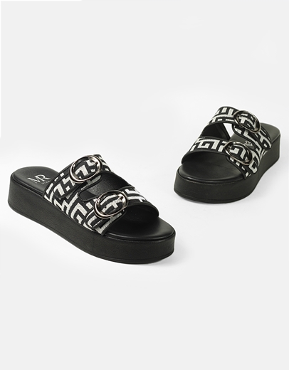 Εικόνα της Flatforms Ελληνικής κατασκευής με μοτίβο μαιάνδρου και τοκά Μαύρο