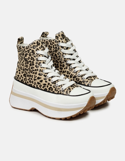 Εικόνα της Δίσολα sneakers μποτάκια υφασμάτινα με print Λεοπάρ