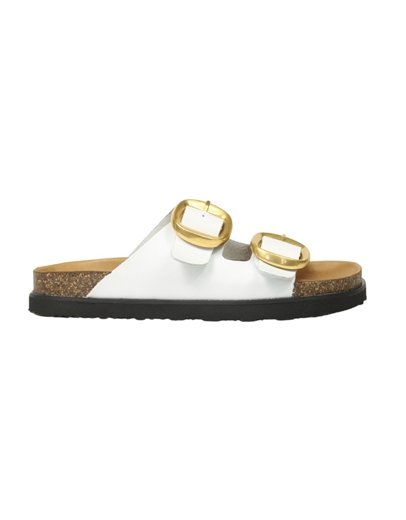 Εικόνα της Δερμάτινα σανδάλια Ελληνικής κατασκευής  με χρυσό τοκά Λευκό