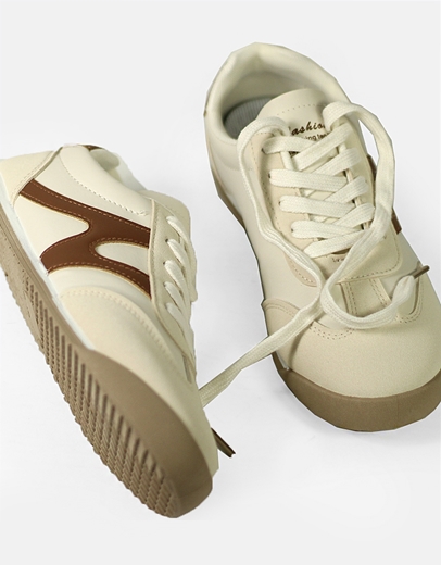 Εικόνα της Sneakers γυναικεια basic με σχέδιο στο πλάι Καφέ