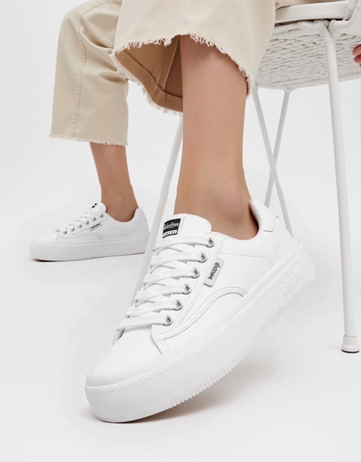 Εικόνα της Sneakers γυναικεια δίπατα με συνδιασμό υλικών Λευκό