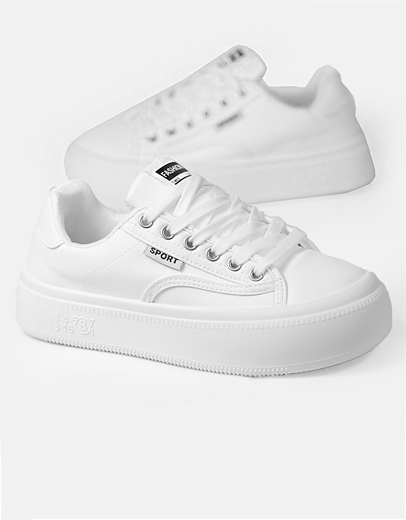 Εικόνα της Sneakers γυναικεια δίπατα με συνδιασμό υλικών Λευκό