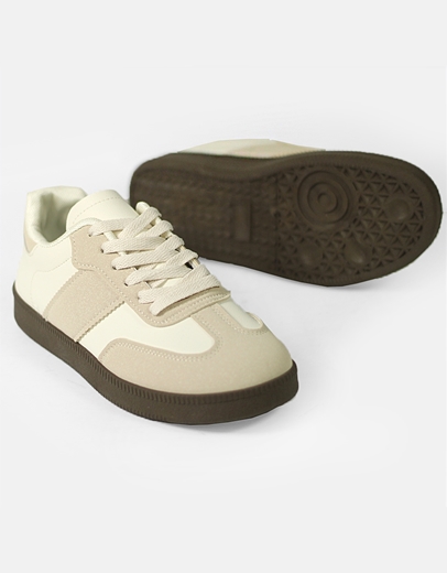 Εικόνα της Γυναικεία sneakers με διπλή σόλα και συνδιασμλο υλικών Μπεζ