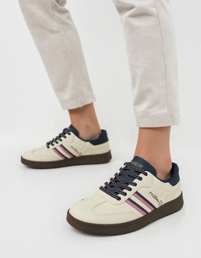 Εικόνα της Sneakers γυναικεια με γραμμικό σχέδιο και διχρωμία Μπεζ