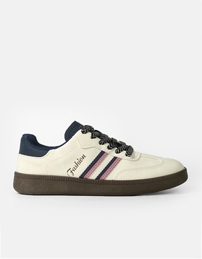 Εικόνα της Sneakers γυναικεια με γραμμικό σχέδιο και διχρωμία Μπεζ