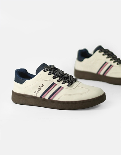 Εικόνα της Sneakers γυναικεια με γραμμικό σχέδιο και διχρωμία Μπεζ