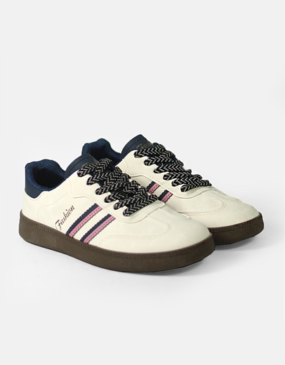 Εικόνα της Sneakers γυναικεια με γραμμικό σχέδιο και διχρωμία Μπεζ