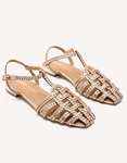 Εικόνα από Δερμάτινα σανδάλια διάτριτα με σχέδιο πλέξης Πλατίνα