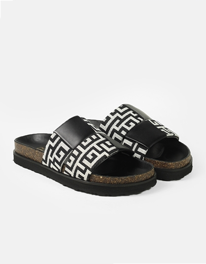 Εικόνα της Δερμάτινα σανδάλια Ελληνικής κατασκευής με φάσα Μαίανδρο Μαύρο