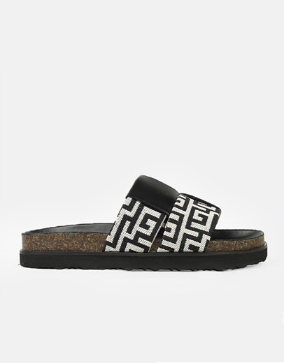 Εικόνα της Δερμάτινα σανδάλια Ελληνικής κατασκευής με φάσα Μαίανδρο Μαύρο