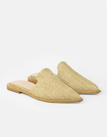 Εικόνα της Mules μυτερά ψάθινα flat Ελληνικής Κατασκευής Πούρο