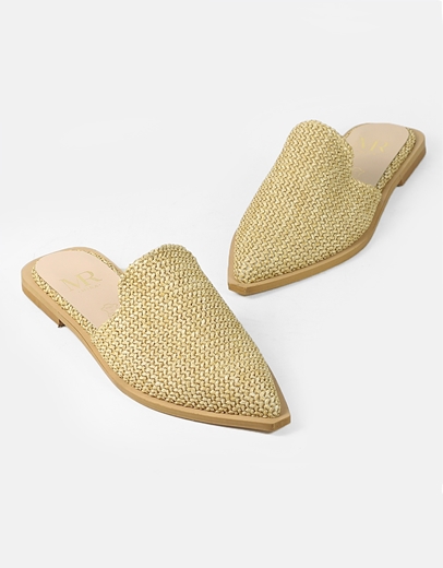 Εικόνα της Mules μυτερά ψάθινα flat Ελληνικής Κατασκευής Πούρο