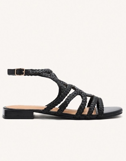 Εικόνα της Δερμάτινα σανδάλια Gioseppo με πλεκτά λουράκια Μαύρο