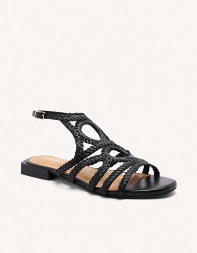 Εικόνα της Δερμάτινα σανδάλια Gioseppo με πλεκτά λουράκια Μαύρο