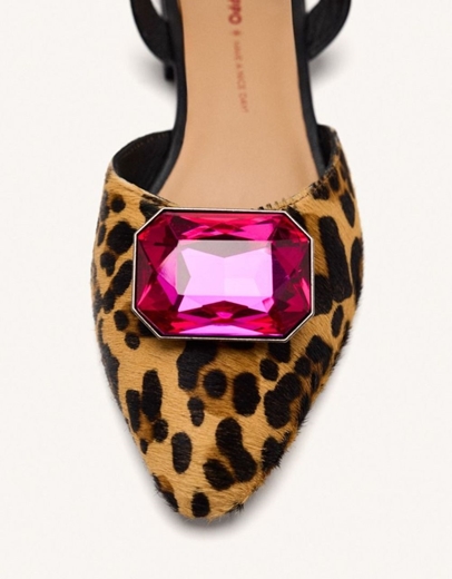 Εικόνα της Δερμάτινα γοβάκια open heel με διακοσμητική πέτρα Λεοπάρ