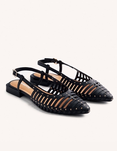 Εικόνα της Δερμάτινα γοβάκια open heel με διακοσμητική τρουκς Μαύρο