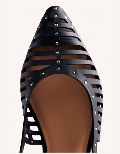 Εικόνα της Δερμάτινα γοβάκια open heel με διακοσμητική τρουκς Μαύρο