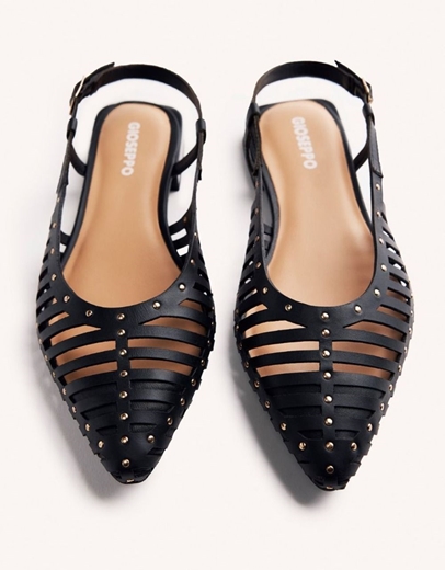 Εικόνα της Δερμάτινα γοβάκια open heel με διακοσμητική τρουκς Μαύρο