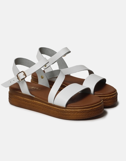 Εικόνα της Δερμάτινα σανδάλια flatforms Ελληνικής κατασκευής Λευκό
