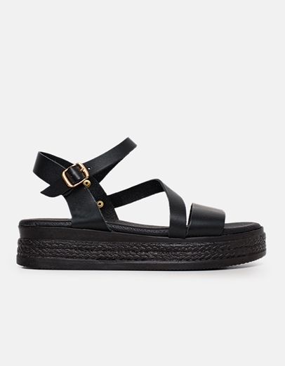 Εικόνα της Δερμάτινα σανδάλια flatforms Ελληνικής κατασκευής Μαύρο