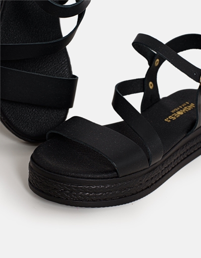 Εικόνα της Δερμάτινα σανδάλια flatforms Ελληνικής κατασκευής Μαύρο