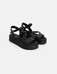 Εικόνα από Δερμάτινα σανδάλια flatforms Ελληνικής κατασκευής Μαύρο