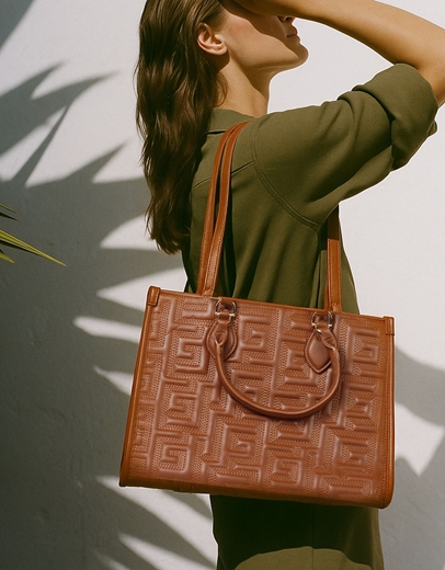 Εικόνα της Tσάντα χειρός με μοτίβο μαιάνδρου Ταμπά