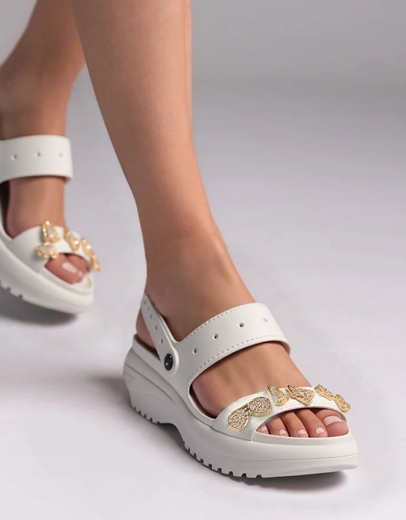 Εικόνα της Γυναικεία σαμπό με διπλή φάσα και διακοσμητικά Λευκό