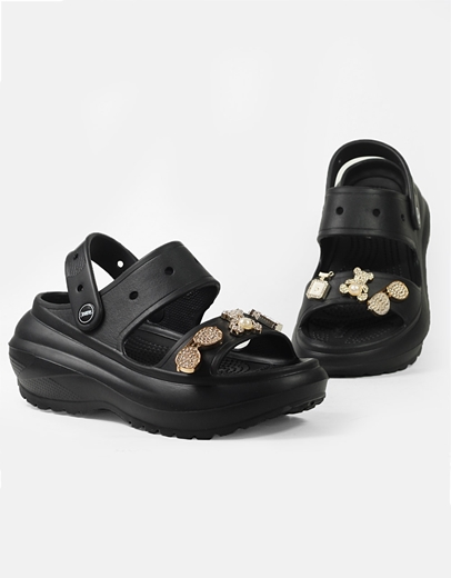 Εικόνα της Γυναικεία σαμπό με διπλή φάσα και διακοσμητικά Μαύρο