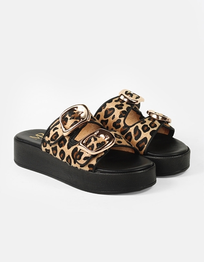 Εικόνα της Δερμάτινα flatforms Ελληνικής Κατασκευής με σχέδιο print Λεοπάρ