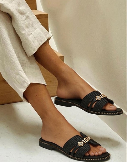 Εικόνα της Σανδάλια ψάθινα Ελληνικής Κατασκευής με αγκράφα Μαύρο