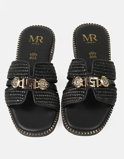 Εικόνα της Σανδάλια ψάθινα Ελληνικής Κατασκευής με αγκράφα Μαύρο