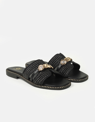 Εικόνα της Σανδάλια ψάθινα Ελληνικής Κατασκευής με αγκράφα Μαύρο