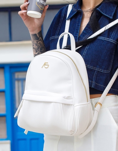 Εικόνα της Γυναικείο σακίδιο πλάτης με ριπ σχέδιο Λευκό