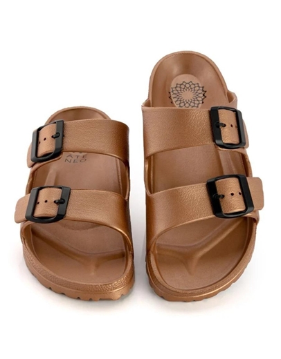 Εικόνα της Σανδάλια flat Ελληνικής κατασκευής  με διπλή φάσα Χρυσό