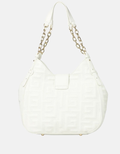 Εικόνα της Χειροποίητη γυναικεία τσάντα ώμου με μοτίβο μαιάνδρου Λευκό