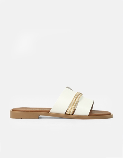 Εικόνα της Δερμάτινα σανδάλια Ελληνικής κατασκευής με φάσα και στρας Λευκό