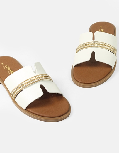 Εικόνα της Δερμάτινα σανδάλια Ελληνικής κατασκευής με φάσα και στρας Λευκό