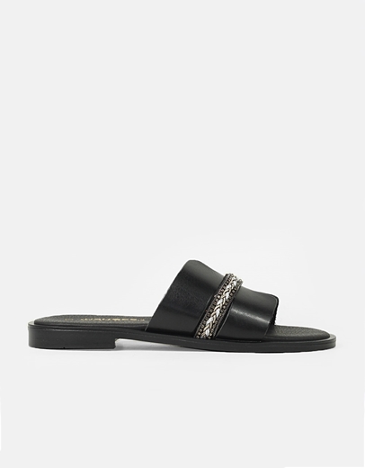 Εικόνα της Δερμάτινα σανδάλια Ελληνικής κατασκευής με φάσα και στρας Μαύρο