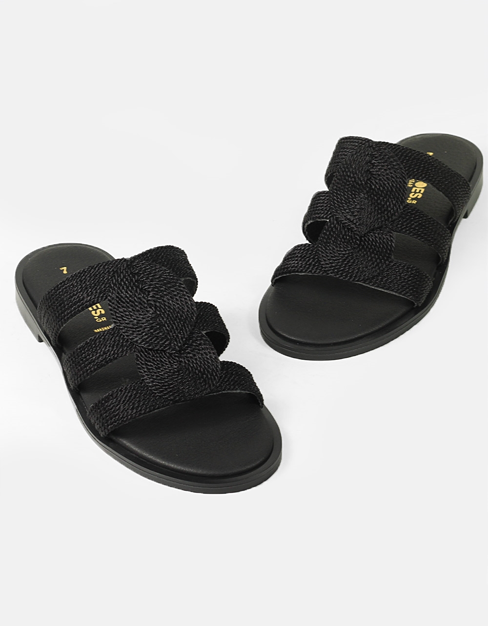 Εικόνα από Δερμάτινα σανδάλια Ελληνικής κατασκευής με πλεκτό σχέδιο Μαύρο