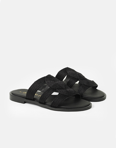 Εικόνα της Δερμάτινα σανδάλια Ελληνικής κατασκευής με πλεκτό σχέδιο Μαύρο