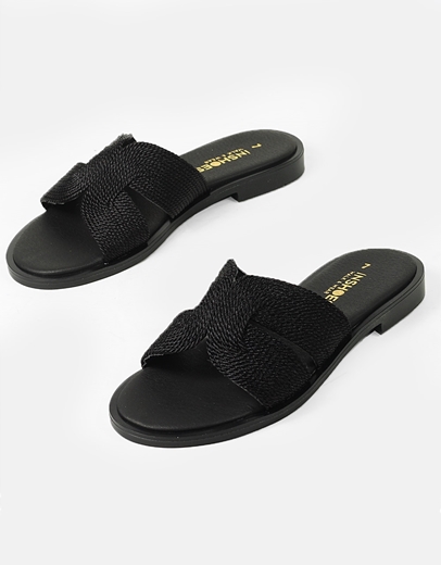 Εικόνα της Σανδάλια δερμάτινα Ελληνικής κατασκευής με ιδιαιίτερη πλέξη Μαύρο